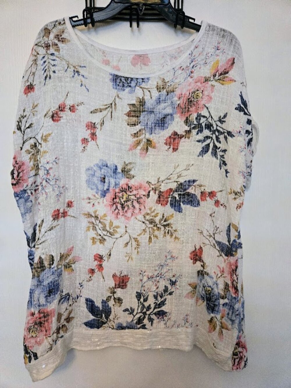 Italian cotton gauze floral S/S tunic top‎ NWOT Size XL
